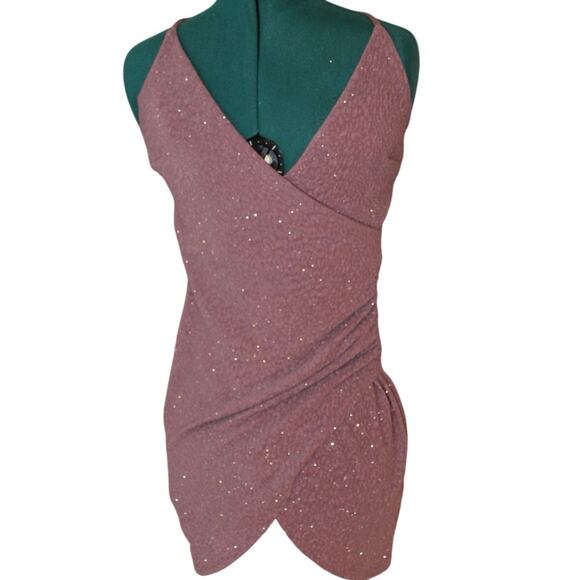 Speechless Glitter Wrap Mini Dress Purple Sparkle Sleeveless Party Dress Jr 5 - Picture 2 of 6